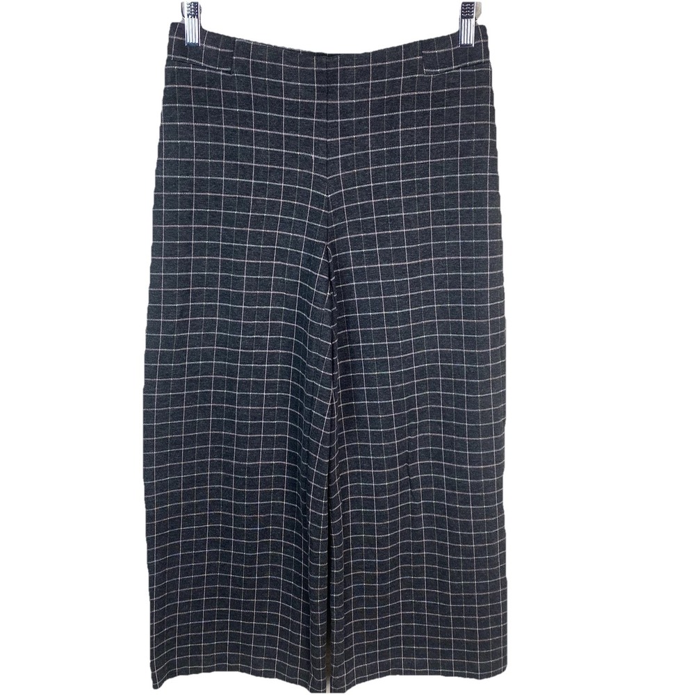 J Jill Pants Womens Small Petite Ponte‎ Full Wide Leg Cropped Stretch Gray Check